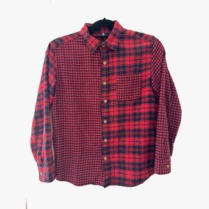 Boys Size 11-12 Uniqlo Red/Navy Flannet button down
